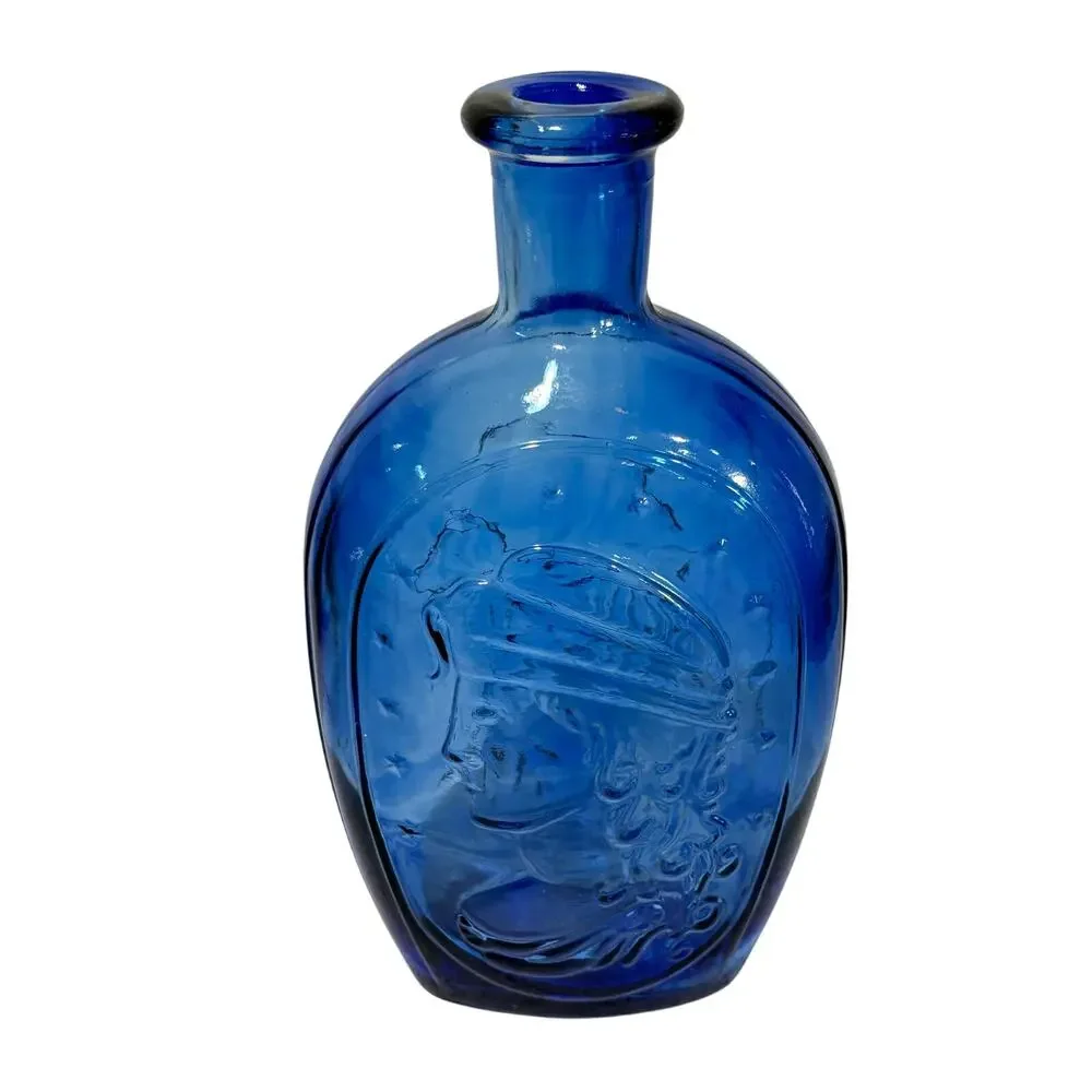 Cobalt blue pressed glass bottle eagle & shield cottage farmhouse decorative